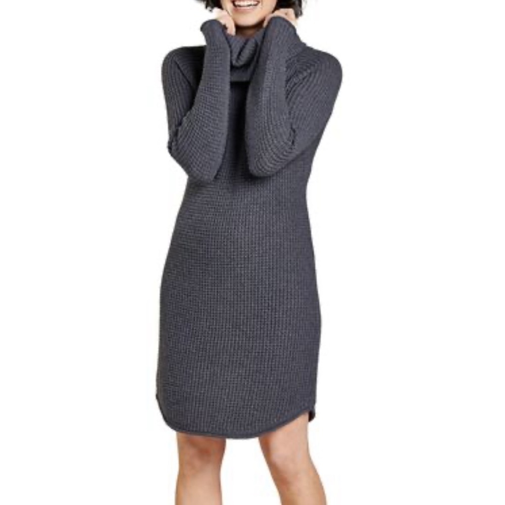 Toad & Co Chelsea Turtleneck Dress Lambswool Waffle Knit Gray Long Sleeve-Large